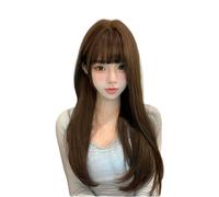Women Cool Brown Hair Long Straight Wig with Bang Daily Party Wigs Fiber Hair Heat Resistant Wigs 25in (Cool Brown)