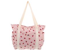 Women Corduroy Shoulder Bag Strawberry Pattern Pink for Daily Commutes | Lightweight Polyester Lining, Side Pocket Detail, Casual Outings and Spring Summer Use