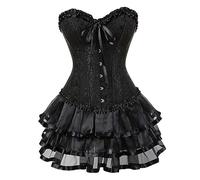 Women Corset Skirt Vintage Palace Jacquard Bustier Skirts Set Halloween Party Corsets Embroidered Bustier with Multi Layer lace Skirt Burlesque Corset Strapless Bustier with Multi Clearance