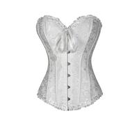 Women Corset Tops Boned Overbust Bustier Shapewear Lingerie Floral Lace Up Ruffle Trim Waist Push Up Satin Boned Overbust Corset Bustier Bridal Lingerie Bodyshaper Gothic Corsets Underbust Bodysuit