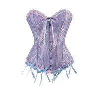 Women Corset Tops Boned Overbust Bustier Shapewear Lingerie Floral Lace Up Ruffle Trim Waist Push Up Satin Boned Overbust Corset Bustier Bridal Lingerie Bodyshaper Gothic Corsets Underbust Bodysuit
