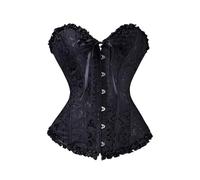 Women Corset Tops Boned Overbust Bustier Shapewear Lingerie Floral Lace Up Ruffle Trim Waist Push Up Satin Boned Overbust Corset Bustier Bridal Lingerie Bodyshaper Gothic Corsets Underbust Bodysuit