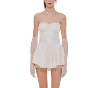 Women Corset Tube Top Mini Dress Strapless Backless Frill Bust Retro Vintage Princess A-line Short Dress for Cocktail Party (Creamy White, L)