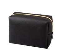 Women Cosmetic Bag PU Leather Solid Color Pouch Travel Portable Toiletry Storage Bag(Black L)