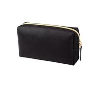 Women Cosmetic Bag PU Leather Solid Color Pouch Travel Portable Toiletry Storage Bag(Black S)