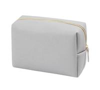 Women Cosmetic Bag PU Leather Solid Color Pouch Travel Portable Toiletry Storage Bag(Gray L)
