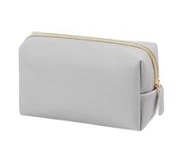 Women Cosmetic Bag PU Leather Solid Color Pouch Travel Portable Toiletry Storage Bag(Gray M)