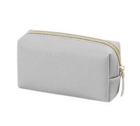 Women Cosmetic Bag PU Leather Solid Color Pouch Travel Portable Toiletry Storage Bag(Gray S)