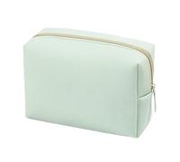 Women Cosmetic Bag PU Leather Solid Color Pouch Travel Portable Toiletry Storage Bag(Green L)