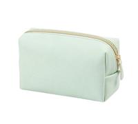 Women Cosmetic Bag PU Leather Solid Color Pouch Travel Portable Toiletry Storage Bag(Green M)