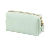 Women Cosmetic Bag PU Leather Solid Color Pouch Travel Portable Toiletry Storage Bag(Green S)