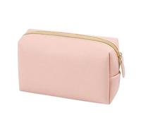 Women Cosmetic Bag PU Leather Solid Color Pouch Travel Portable Toiletry Storage Bag(Pink M)