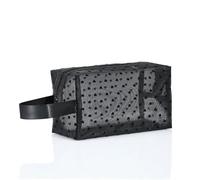 Women Cosmetic Toilet Storage Pouch Bag Ladies Toiletry Lipstick Key Coin Organizer Bags Purse Heart Transparent Mesh Makeup Bag(Black-B)