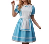 Women Cosplay Outfit Patchwork Short Sleeve Doll Collar Dress for Halloween | Comfortable Fabric, corset Party Dress, Adult Maid Cosplay Costume