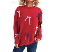 Women Cosy Knit Jumper with Decorative 3D Bow Embellishments,Cute Casual Knitted Pullover Sweater