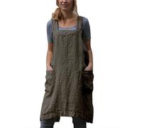 Women Cotton Linen Cross Back Japanese Style Aprons for Cooking Crafting Gardening Barbeque Pottery with 2 Pockets Plus Size (Army Green, XX-Large)