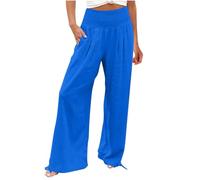 Women Cotton Linen Pants Elasticated Waist Casual Smart Quick-Dry Trousers Straight Baggy Pants Summer Beach Joggers Bottoms Yoga Sportspants Outdoor Travel Trackpants Classic Work Trouser Blue