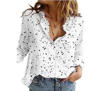 Women Cotton Linen Shirt Long Sleeve Spot Dot Graphic Pattern Print Graphic Button-Down Collared Top Plus Size Basic Loose Casual Blouse G Spot White 10