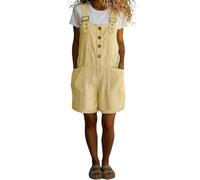 Women Cotton Linen Short Dungarees Adjustable Straps Bib Overalls UK Vintage Straight Leg Jumpsuits Lightweight Breathable Sleeveless with Pockets 2026 Summer Casual Gardening Holiday Wear