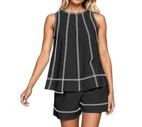 Women Cotton Linen Short Sleeve Tracksuit Set Two Piece Summer Outfit Collared Button Down Solid Color Tracksuit Stretchy Workwear Outdoor Hiking Regular Fit Track Suits 2 Piece Set