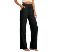 Women Cotton Linen Trousers 2026 High Waisted Drawstring Straight Wide Leg Pants with Pockets Boho Spring Summer Gauze Casual Capsule Wardrobe Beach Vacation Trouser Black