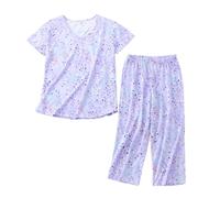 Women Cotton Pajamas Set Short Sleeve Top Capri Pants Sleepwear Plus Cool Pajamas Women Menopause Purple