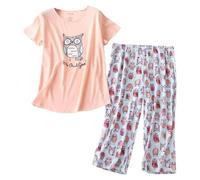 Women Cotton Pajamas Set Short Sleeve Top Capri Pants Sleepwear Plus Size 2x Orange