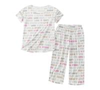 Women Cotton Pajamas Set Short Sleeve Top Capri Pants Sleepwear Plus Soft Cotton Pajamas for Women White