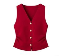 Women Cotton Sleeveless Tank Top, Women Retro Knitted Vest Sleeveless Single Breasted Cotton Blend Casual Basic Tank Top(Average Size Red)