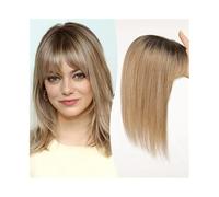 Women cover their bald wigs 12 Inch Human Hair Topper with Bangs, 10×12CM Lace Base Toppers Hairpieces Straight Clip in Human Hair Toppers for Women with Thinni,Light Brown-12inches