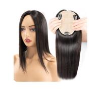 Women cover their bald wigs European Hair Topper 5"x5.5" Breathable Full Silk Base Hairpiece 8-16 Inch Straight Human Hair 3 Clips In Hair Topper for Women with,Darkest Brown-14 inches 35cm