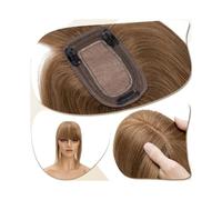 Women cover their bald wigs Hair Toppers for Women 6"-18" Real Human Hair with Bangs, 7x12.5cm Silk Base Clip In Hair Extension 150% Densiny Indian Hair Straigh,Light Brown-12 inch