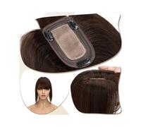 Women cover their bald wigs Hair Toppers for Women 6"-18" Real Human Hair with Bangs, 7x12.5cm Silk Base Clip In Hair Extension 150% Densiny Indian Hair Straigh,Darkest Brown-16 inch