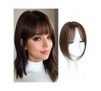 Women cover their bald wigs Hair Toppers for Women Real Human Hair with Bangs 10x12 CM Breathable Silk Base Straight Hair Pieces Clip in Brazilian Hair Toppers,Bruin-30cm(12inch)