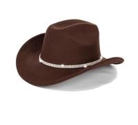 Women Cowboy Hats Cowgirl Hats for Women Men Fluffy Feather Brim Cowboy Hat for Costume Party, Play Dress Up (UK, Alpha, One Size, Brown-Glitter)