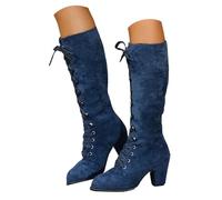 Women Cowboy Knee-High Boots with Chunky Heel and Rounded Comfortable Toe Western Cowgirl Boots for Retro Tall Boot Country Concerts, Rodeos, Casual Outings