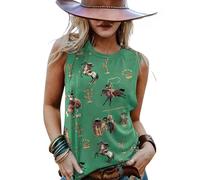 Women Cowboy Rodeo Tank Tops - Western Graphic Summer Tees Cowgirl Loose Camisoles Trendy Country Concert Outfits(Green,2XL,1138r)
