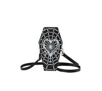 Women Creative Commuting Bag Large Capacity Coffin Shaped Simple Shopping Bag Adjustable Strap Spider Web Novelty Messenger Bag PU Leather Trendy Sling Bag (Black)