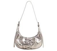 Women Crescent Shoulder Bag Casual Clutch Handbag Large Capacity PU Bandage Top Handle Bag Solid Color Adjustable Strap Zip Closure Y2K Dumpling Bag (Silver)