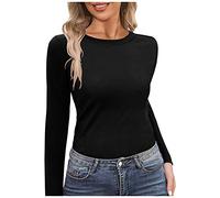 Women Crew Neck Double Sided Brushed Bottoming Shirt Long Sleeved Tshirt German Velvet Autumn Warm Top Long Sleeve Tees for Women Pack (Black, XXL)