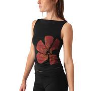 Women Crew Neck Floral Tank Tops Vintage Slim Fitted Sleeveless Shirts Vest 00s Y2k Aesthetic Graphic Crop Top (A-Black Red, M)