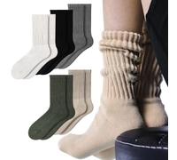 Women Crew Socks Retro Slouch Socks For Women Solid Casual Ribbed Crew Socks Pack of 5, Multicolor, One size