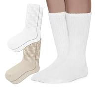 Women Crew Socks Retro Slouch Socks For Women Solid Casual Ribbed Crew Socks Pack of 5, White/Beige, One size