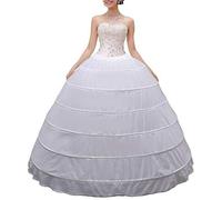 Women Crinoline Petticoat A-line 6 Hoop Skirt Slips Long Underskirt for Wedding Bridal Dress Ball Gown, White, One Size