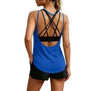 Women Criss Cross Strappy Back Workout Tank Top, Solid Sleeveless Open Back Yoga Running Exercise Gym Active Vest Tshirt Sports Yoga Top Outfits