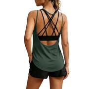 Women Criss Cross Strappy Back Workout Tank Top, Solid Sleeveless Open Back Yoga Running Exercise Gym Active Vest Tshirt Sports Yoga Top Outfits