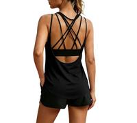 Women Criss Cross Strappy Back Workout Tank Top, Solid Sleeveless Open Back Yoga Running Exercise Gym Active Vest Tshirt Sports Yoga Top Outfits