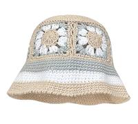 Women Crochet Bucket Hats Handmade Cloche Hats Knitted Beanies Floppy Fishing Hat Floral Cap Striped Trendy Outdoor, L-beige, M