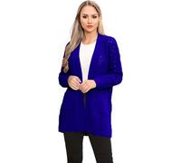 Women Crochet Cable Knitted Oversized Long Sleeve Cardigan, Ladies Soft & Warm Casual Open Front 2 Pockets Baggy Long Knitwear Jumper Cape Top Sweater Loose Coat UK Size 8-26, Royal blue-20-22