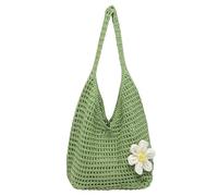 Women Crochet Shoulder Bag Large Capacity Top-Handle Bags Solid Color Beach Aesthetic Bag Floral Accessories for Travel Shopping Work Daily Social Use (Green)